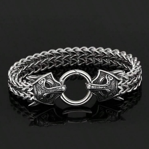 Men Stainless Steel Nordic Head Link Bracelet - Picture 5 of 6